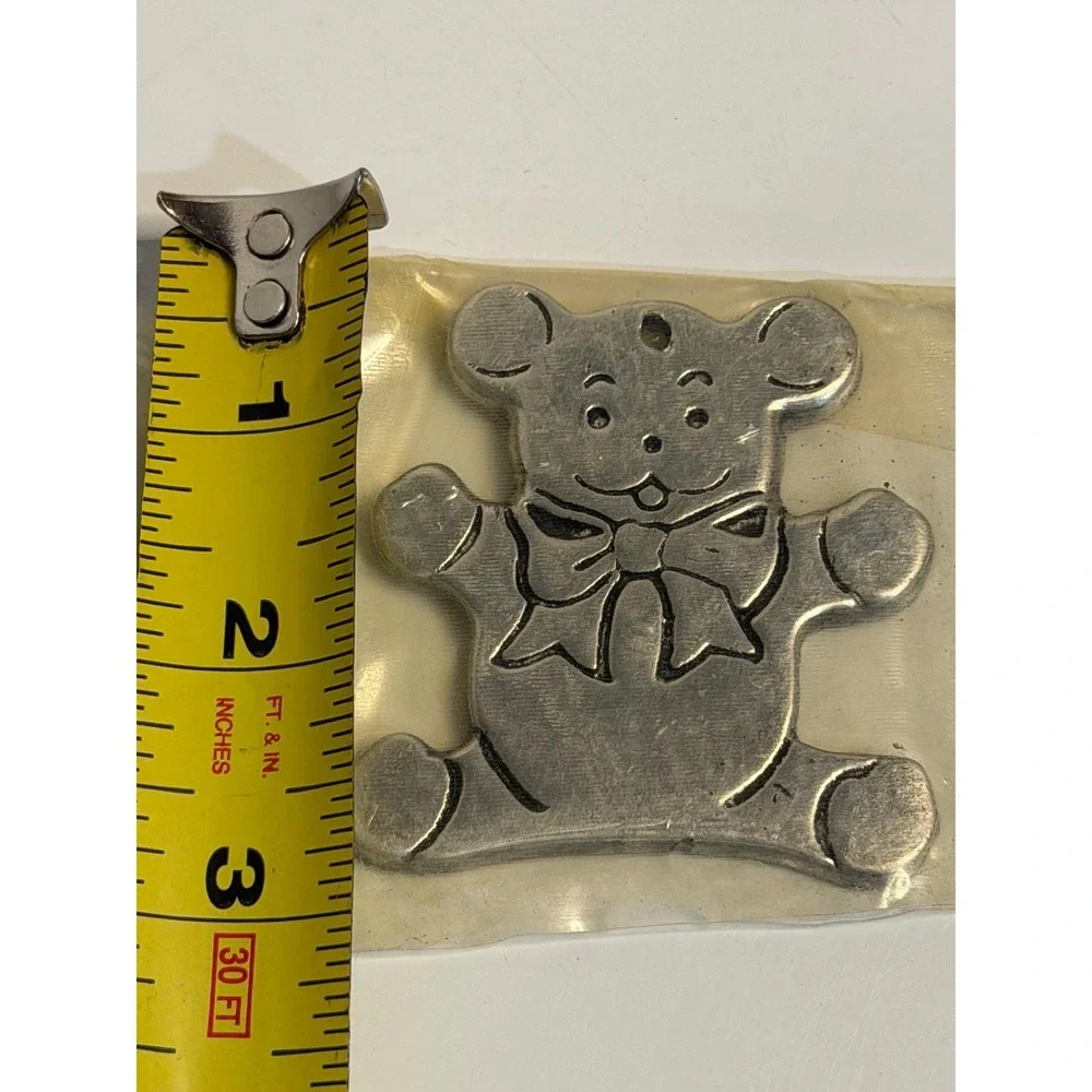 VTG Hallmark Christmas Ornaments‎ Silver Pewter Teddy Bear Wreath Lot 2 New NOS